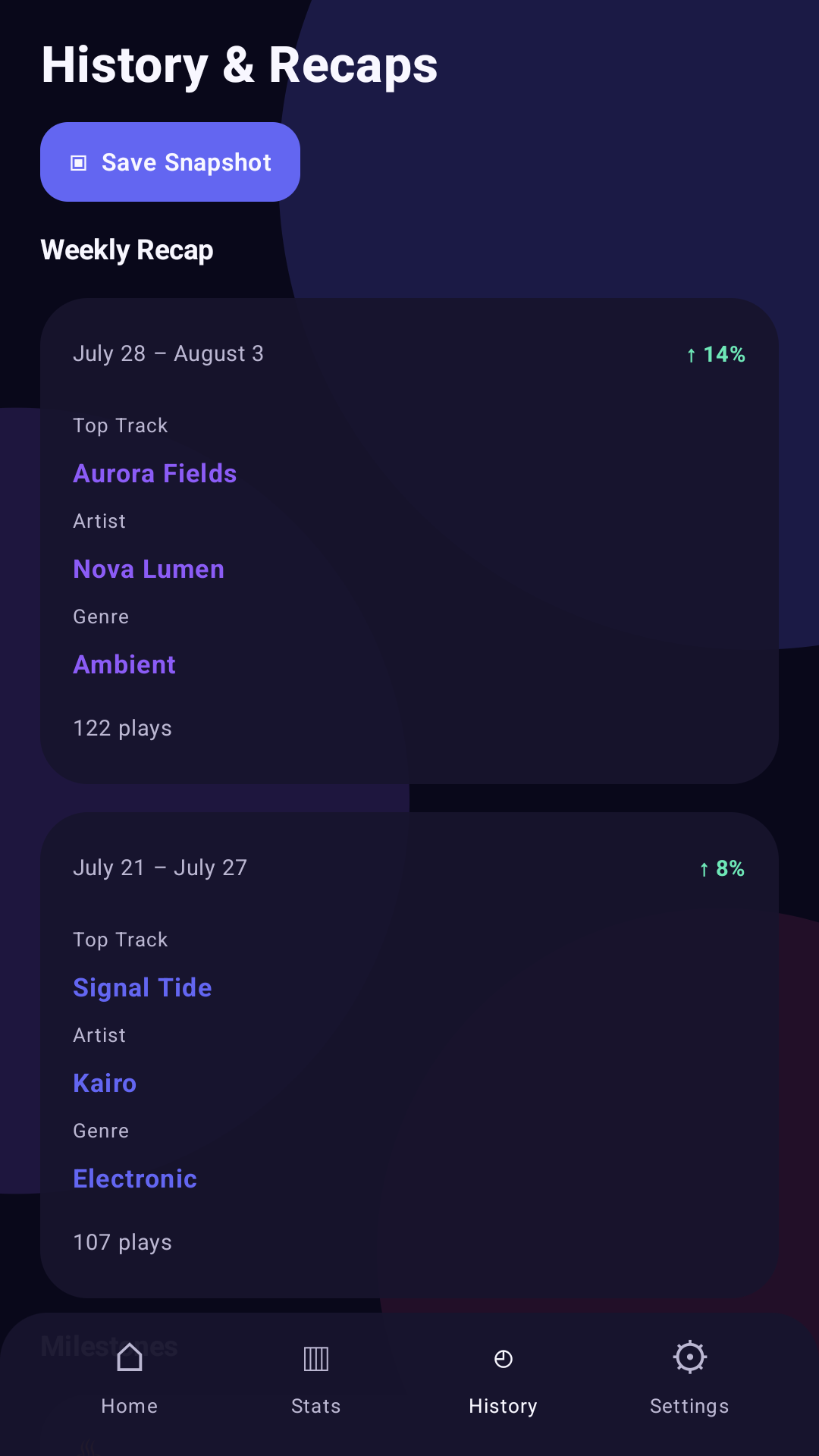 SoundMetrics history recap screen